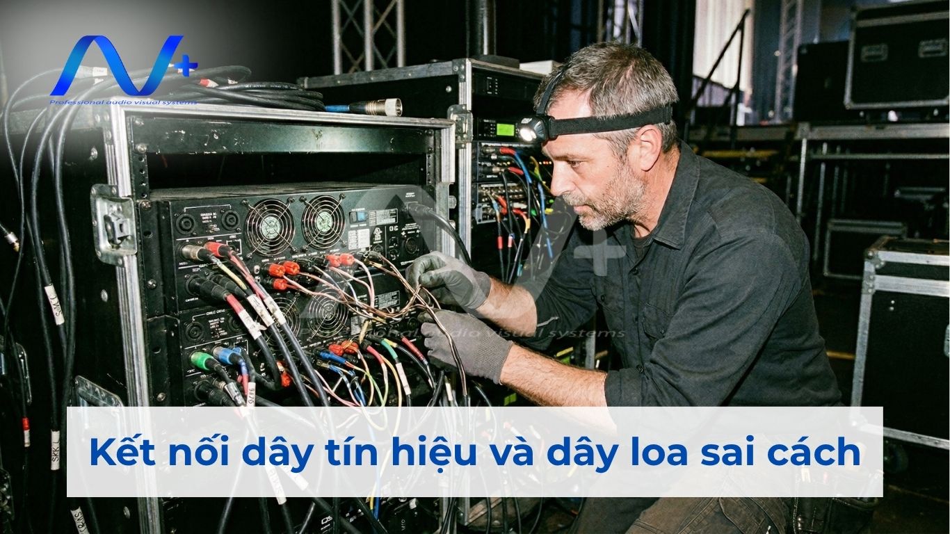 Kết nối dây tín hiệu và dây loa sai cách