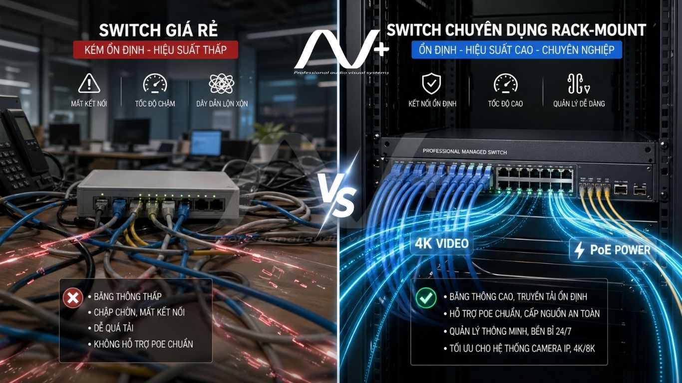 Tại sao hệ thống AV chuyên nghiệp cần Switch chuyên dụng