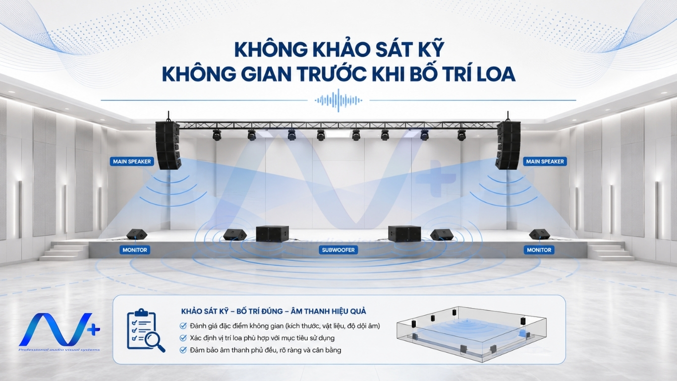 Không khảo sát kỹ không gian trước khi bố trí loa